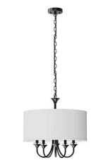YANSUN 20 in. 5-Light Black Candle Style Empire Chandelier with Fabric Shades