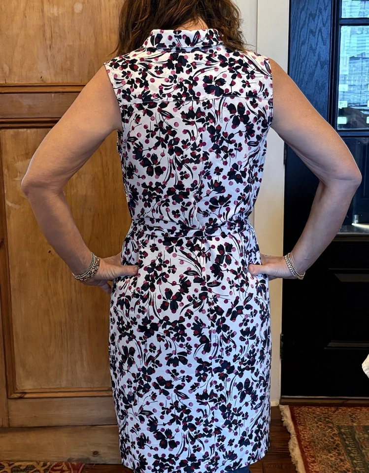 Vestido Banana Republic Talla 6 Estampado Floral Sin Mangas Cinturón Cuello Blanco Nuevo Foto 2 de 4