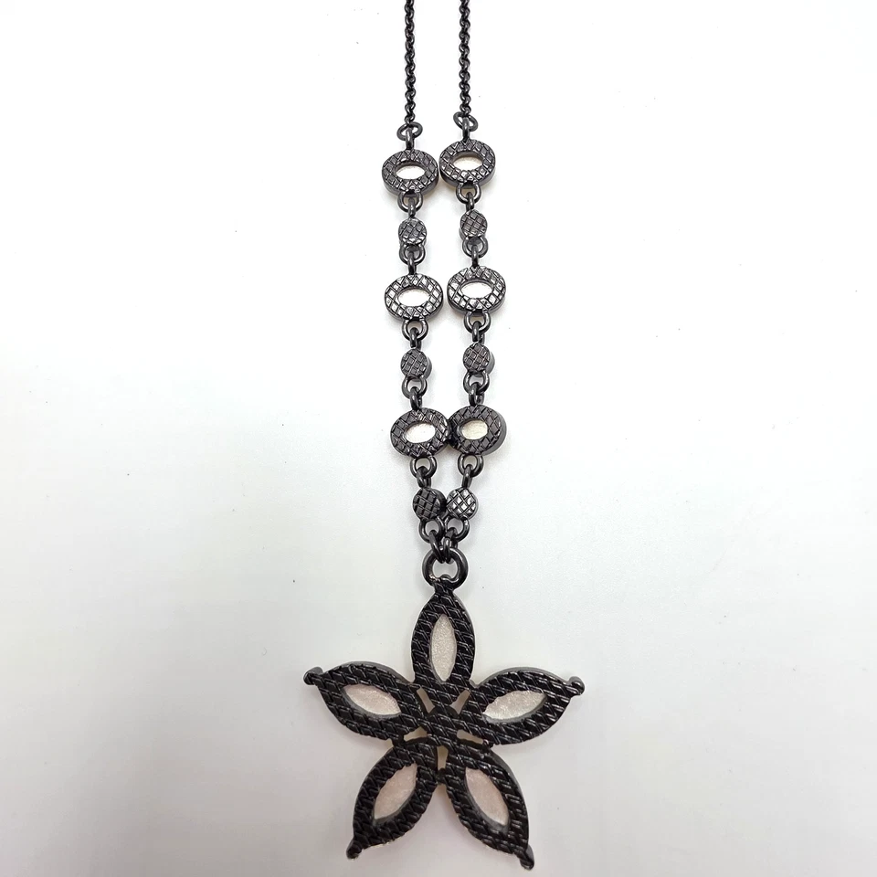 Collar Flor PARK LANE De Colección Cabujones Amarillo y Rosa Cadena Gris Gunmetal 16" Foto 3 de 4