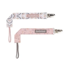 New BooginHead 2 Pack PaciGrip Pacifier Clip White Pink Rainbows Dots