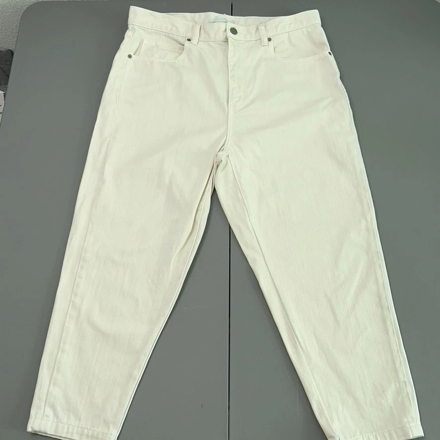 Uniqlo Jeans Women 30 In Off White Rigid Denim Tapered High Waisted Jeans