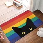 Rainbow Bedroom Mat Peeking Cat Doormat Living Room Carpet Outdoor Rug Decor