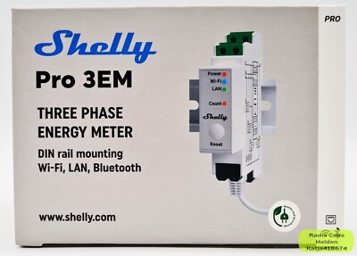Shelly Pro 3EM WLAN Wi-Fi Stromzähler 3x 120A + 3 Klemmen Bluetooth NEU & OVP