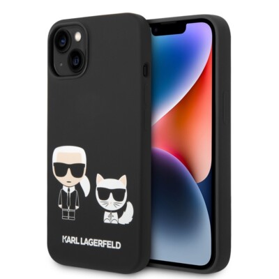 Original Karl Lagerfeld Choupette flüssiges Silikon Hülle für iPhone 14 Plus schwarz