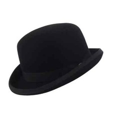 100 Wool Men's Black Bowler Hat with Satin Lining 4 Sizes
