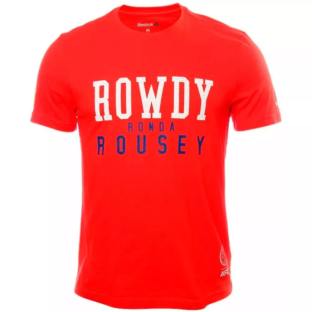 Mens REEBOK UFC Rowdy Ronda Rousey MMA Fighter Red T-shirt NEW