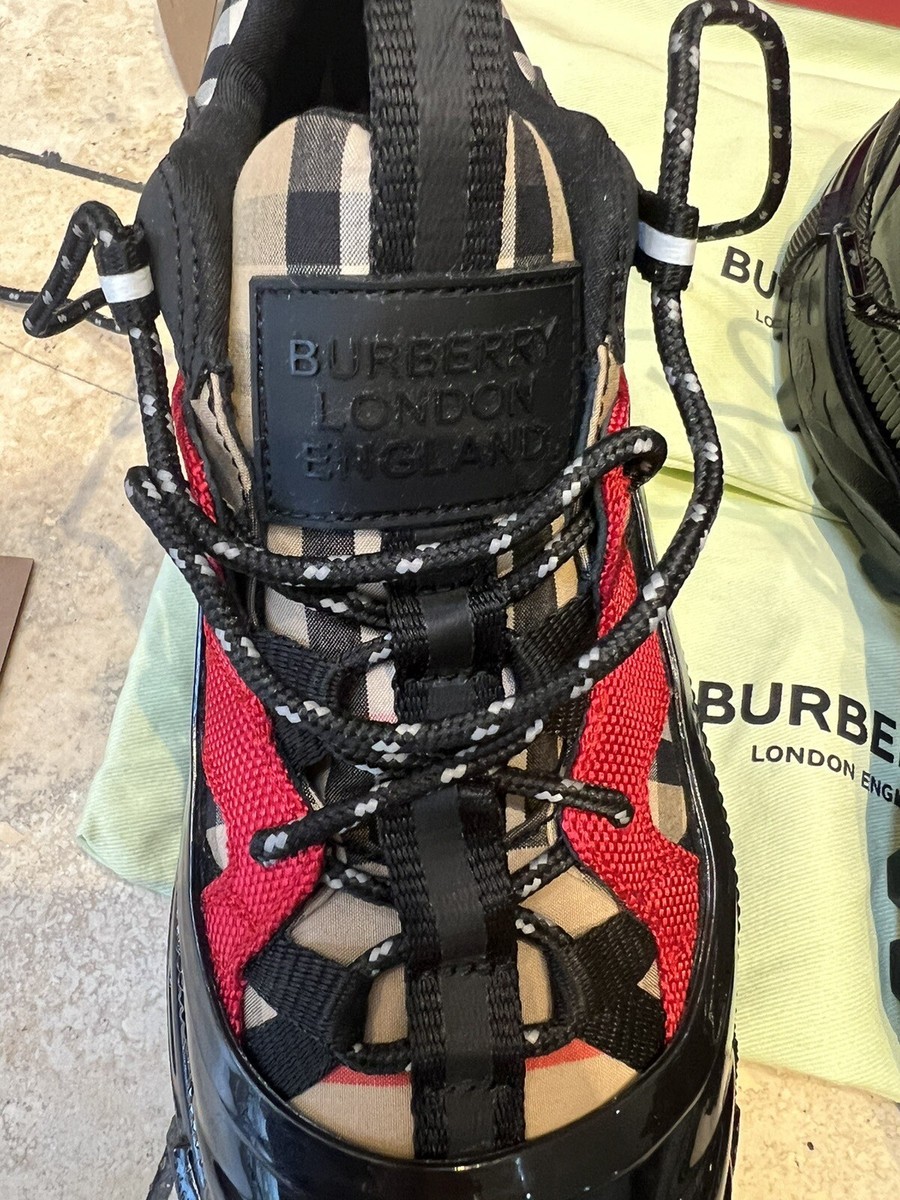 Burberry Arthur Trainers Uk4/37 New Black Red Archive Check out