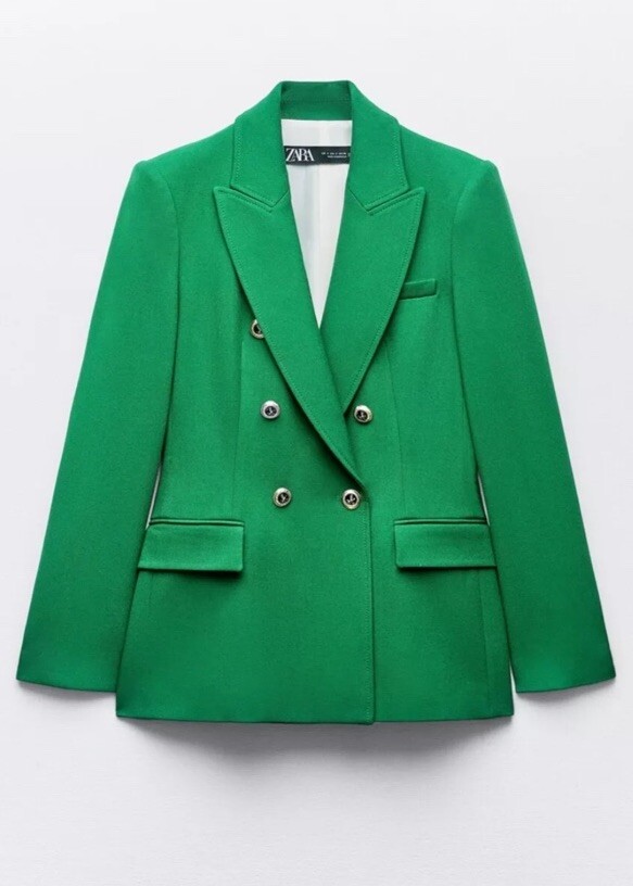 タグ付き★ザラ ジャガードクロスオーバーフロントブレザー Sサイズ カーキ ZARA - ZARA ジャガードクロスオーバーフロントブレザー Sサイズ