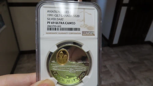 1991 canada aviation gold plated silver $20 silver dart plane aircraft NGC PF69