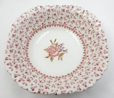 VINTAGE JOHNSON BROTHERS ROSE BOUQUET PINK IRONSTONE ENGLAND SQUARE CEREAL BOWL 
