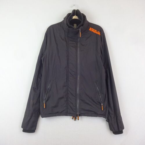 Superdry Coat Mens Large Double Black Label Jacket Windbreaker Walking Hiking
