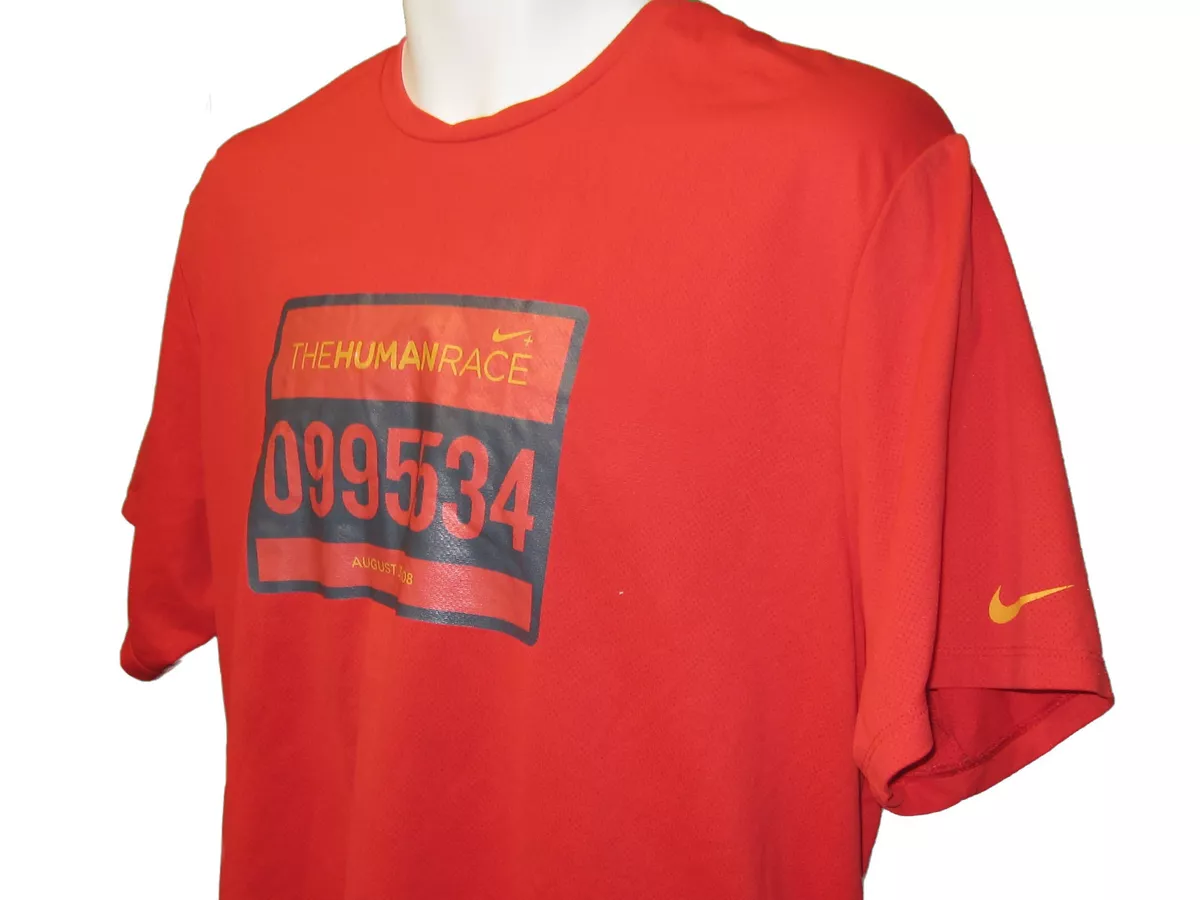 New NIKE JUST DO IT Lightweight Vintage Human Race 2008 Running Gym Shirt Red L