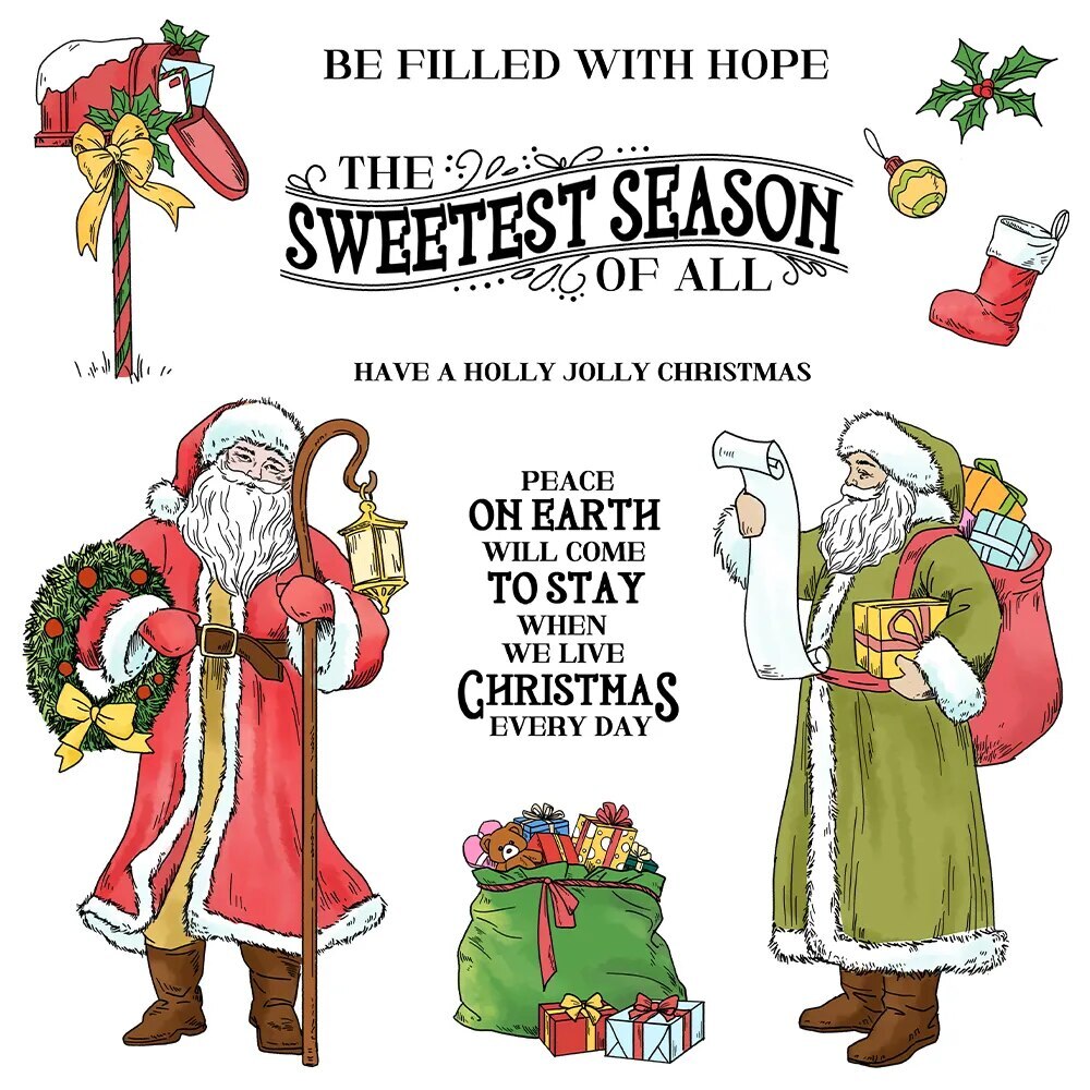 Merry Christmas Tree Santa Claus Holly Jolly Metal Dies Clear Stamps