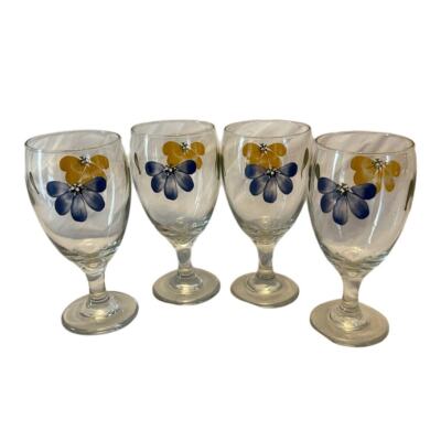 Maxam La Primula Hand Painted Italian Floral Glass Goblets, Set of 4