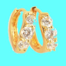 Gold Plated 3-stones Women/girls white Cz Hoop Small Earrings -14mm