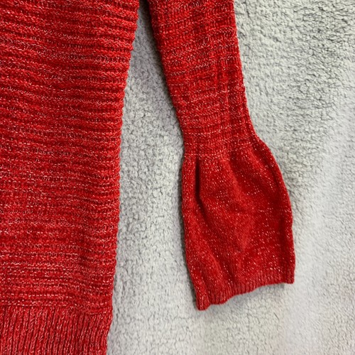 Allison brittney Cardigan Sweater Womens Red Chunky Knit Bell Sleeve Sz M Xmas - Picture 2 of 8