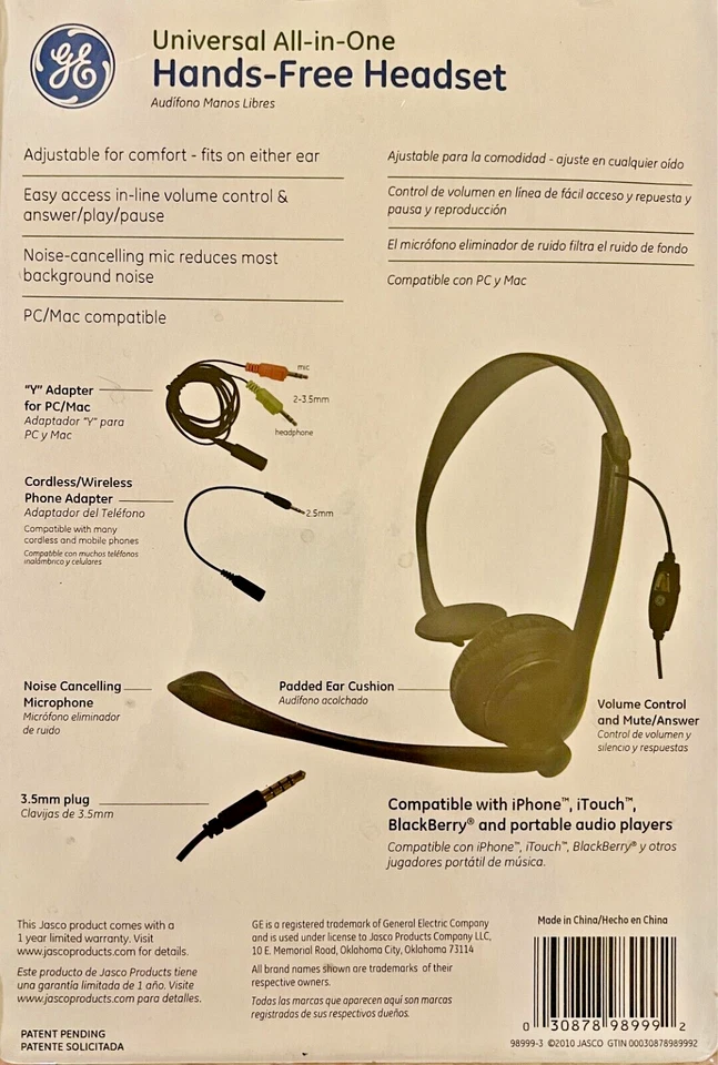 GE Universal All-in-One Hands-Free Headset PC/MacNoise-Canceling Mic # 98999 - Image 2 of 2