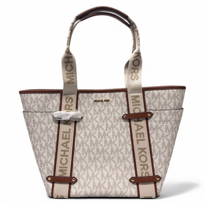 Michael Kors Maeve Branding Tape Straps Large Open Tote 38S4G5VT3B- NEW WITH TAG