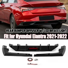 Fits 2021-2024 Hyundai Elantra  Shark Fin Rear Diffuser + Led Light Gloss Black