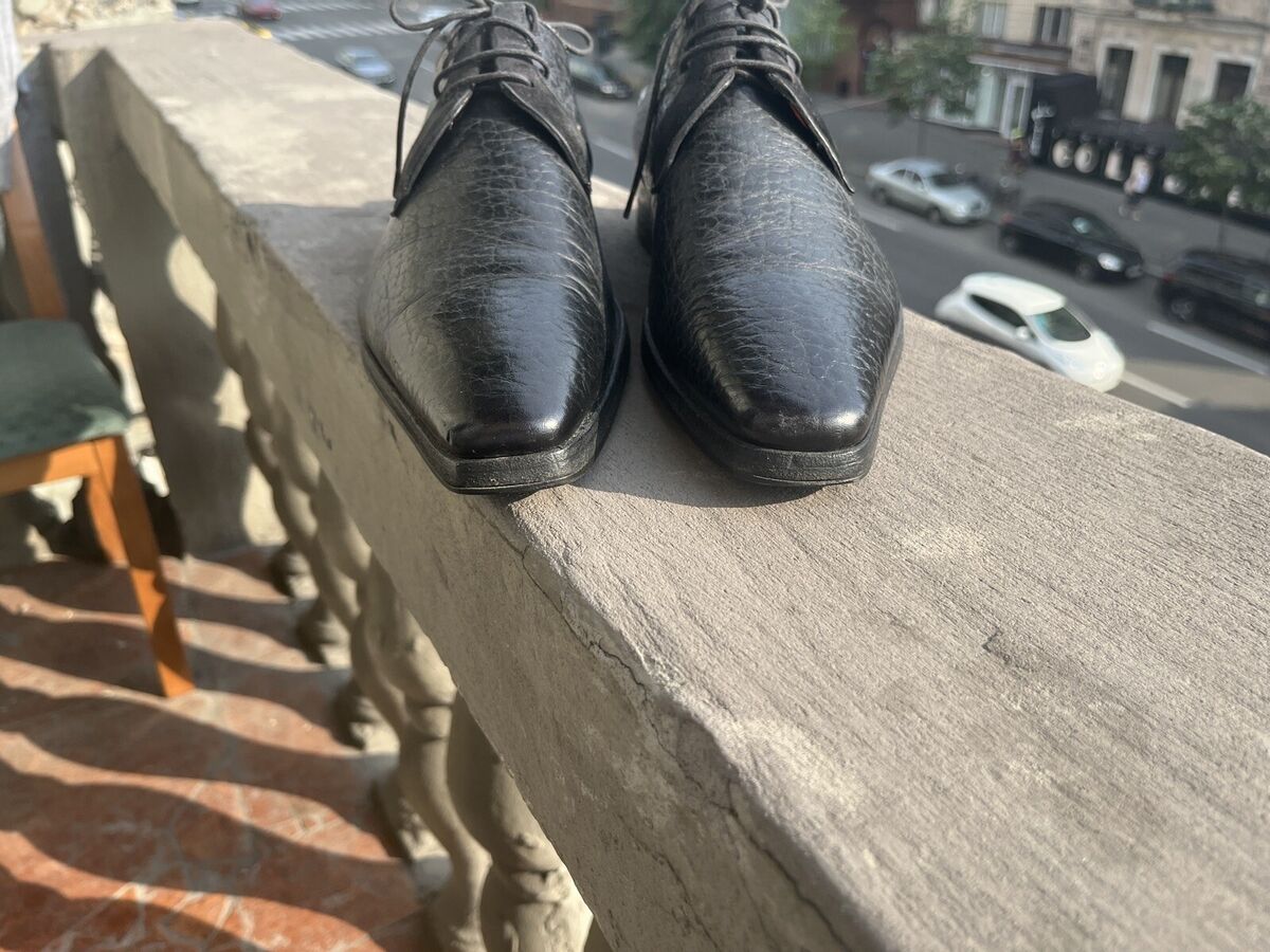 Santoni Point Toe Oxford Lace Up Dress Shoes Italian Black Santoni Point Toe Oxford Lace Up Dress Shoes Italian Black