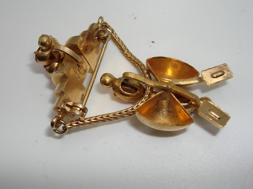 VINTAGE 1940'S RETRO GOLD TONE FOILED PINK RHINESTONE PIN/BROOCH OR PENDANT!  - Picture 5 of 7