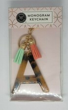 Leopard Initial Letter A Keychain Pink Green Tassels Bag Charm Gift Monogram