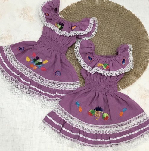 Girl Dress Assorted Colors Embroidered Traditional Style 100% Cotton Size 0-4T - Picture 7 of 17