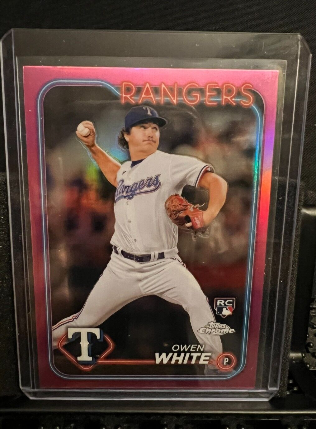 Owen White RC 2024 Topps Chrome - Pink Refractor - #211 -  Texas Rangers