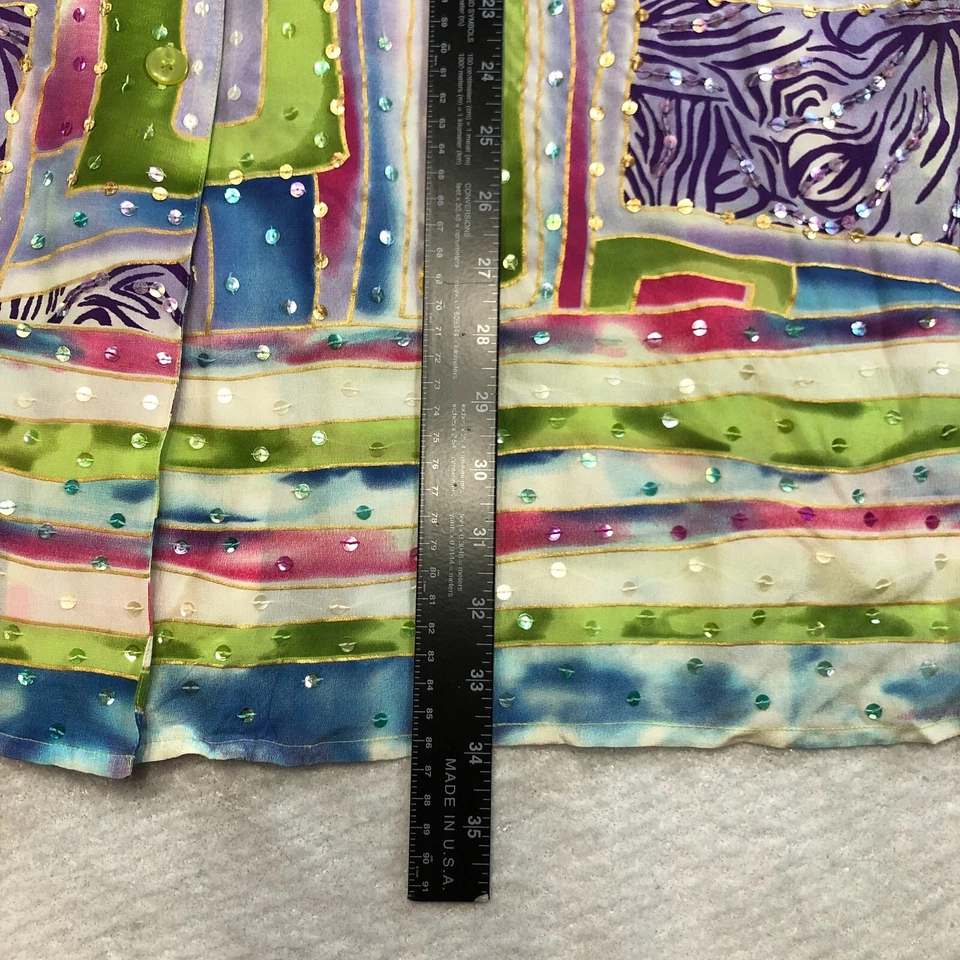 Blusa de seda para mujer Diane Gilman talla 1X colorida lentejuelas abstractas bordadas nueva con etiquetas Foto 4 de 4