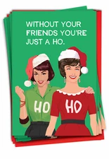 12 Funny Greeting Cards Set 5"x7" w/ Envelopes(1 Design, 12 Each) Ho Ho Friends