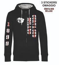 Felpa ZIP Cappuccio CURVA SUD MILANO  sport calcio ULTRAS MILAN + 3 stickers