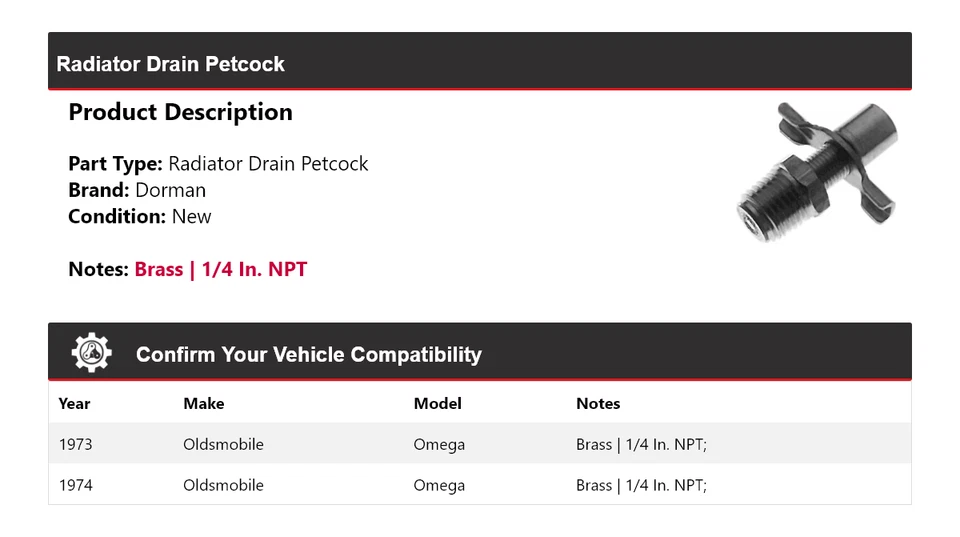 Volante de drenaje de radiador Oldsmobile Omega Dorman 1973-1974 Foto 2 de 4