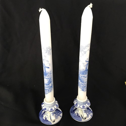 Blue Delft (Blauw Delfts) Pair Candle Holders With Candles  527 Holland - Picture 7 of 10