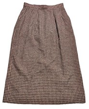 Vintage Talbots Midi Boho Wool Skirt 6 Burgundy Brown Houndstooth Knee Length