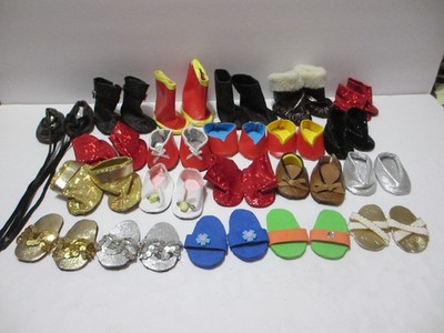 HUGE LOT OF 21 VINTAGE HAND MADE DOLL SHOES GOGO BOOTS SANDALS MARY JANES