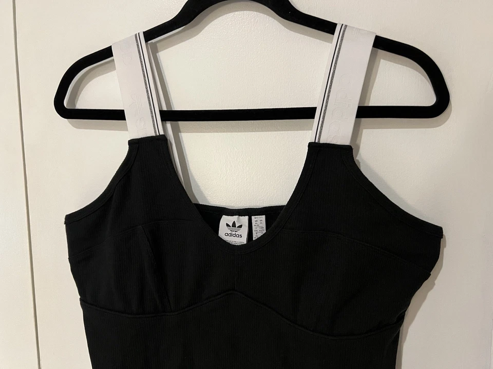 Nuevo con etiquetas Mameluco Adidas Para Mujer Originales Acanalado Negro Blanco Talla XL IS2349 Foto 4 de 4