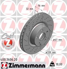 2x ZIMMERMANN Bremsscheibe COAT Z 400.3606.20 f&uuml;r W220 C215 MERCEDES KLASSE V220