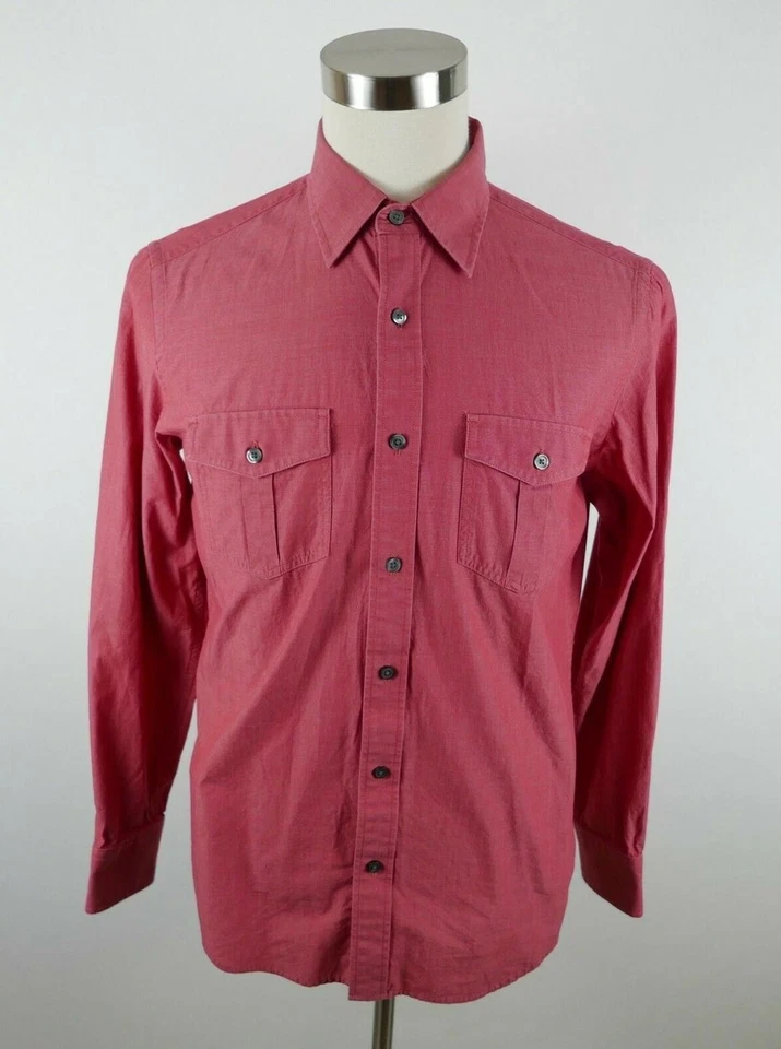 Camisa de bolsillo Banana Republic para hombre con botones roja ladrillo liso M Foto 2 de 4