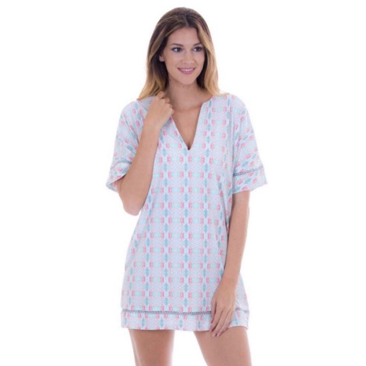 Cabana Life UV Protection Shift Dress in Mint & Peach, size Medium View 2