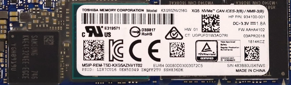 HP KXG50ZNV256G 256GB M.2 2280 MLC PCIe Gen3 x4 NVMe SSD P/N: 934100-001 Tested - Image 2 of 2