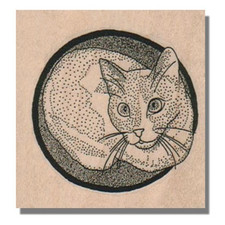 Mounted Rubber Stamp, Kitty In Basket, Animal,Cat Stamp,Kitten,Big Eyes,Face,Pet