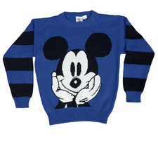 Vintage Disney Mickey  Co Sweater Womens Small Blue Mickey Mouse 80s Hong Kong