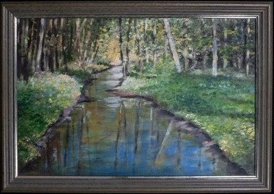 Gemälde Original Bach Natur Syke Ingeborg Müller 42 x 28,5 cm Ölbild Öl