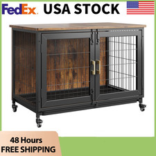 37.5" Wooden Dog Crate with Wheels - Furniture Style Pet for Small to Medium Dog