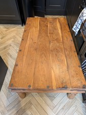 Large Solid Sheesham Wood Indian Thakat Coffee Table with Jali Ironwork