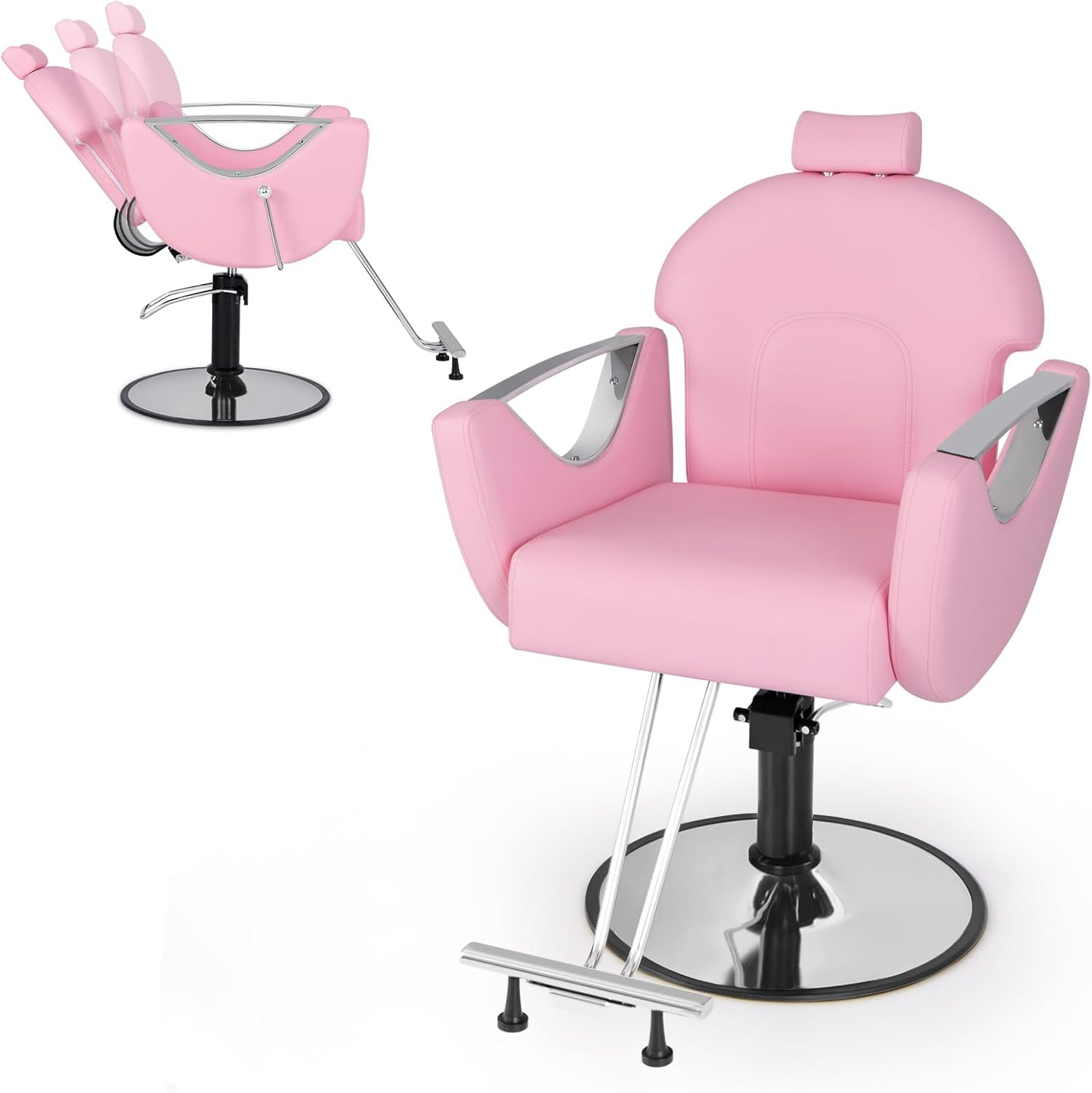 Barber Chair Reclining Hydraulic Salon Styling Adjustable Headrest Black Leather