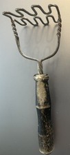 Primitive Old 1890s Wood Handle Twisted Steel Wire Potato Masher Antique Utensil