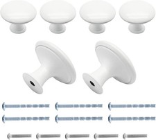 Jiozermi 6 Pcs White Round Antique Brass Kitchen Cabinet Knobs