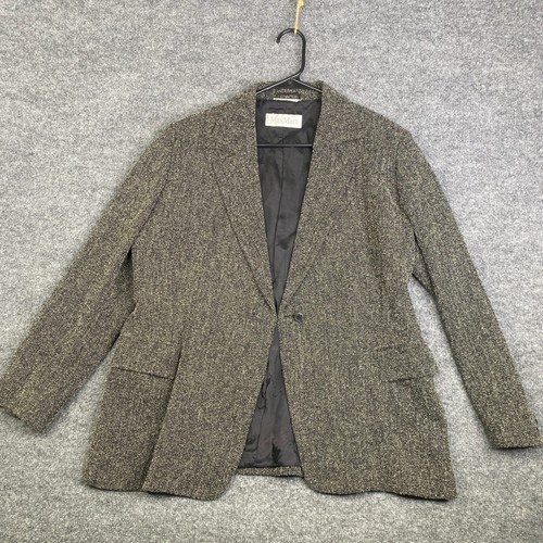 Max Mara Virgin Wool Blend Blazer Jacket Made in Italy Black Tan Size 12