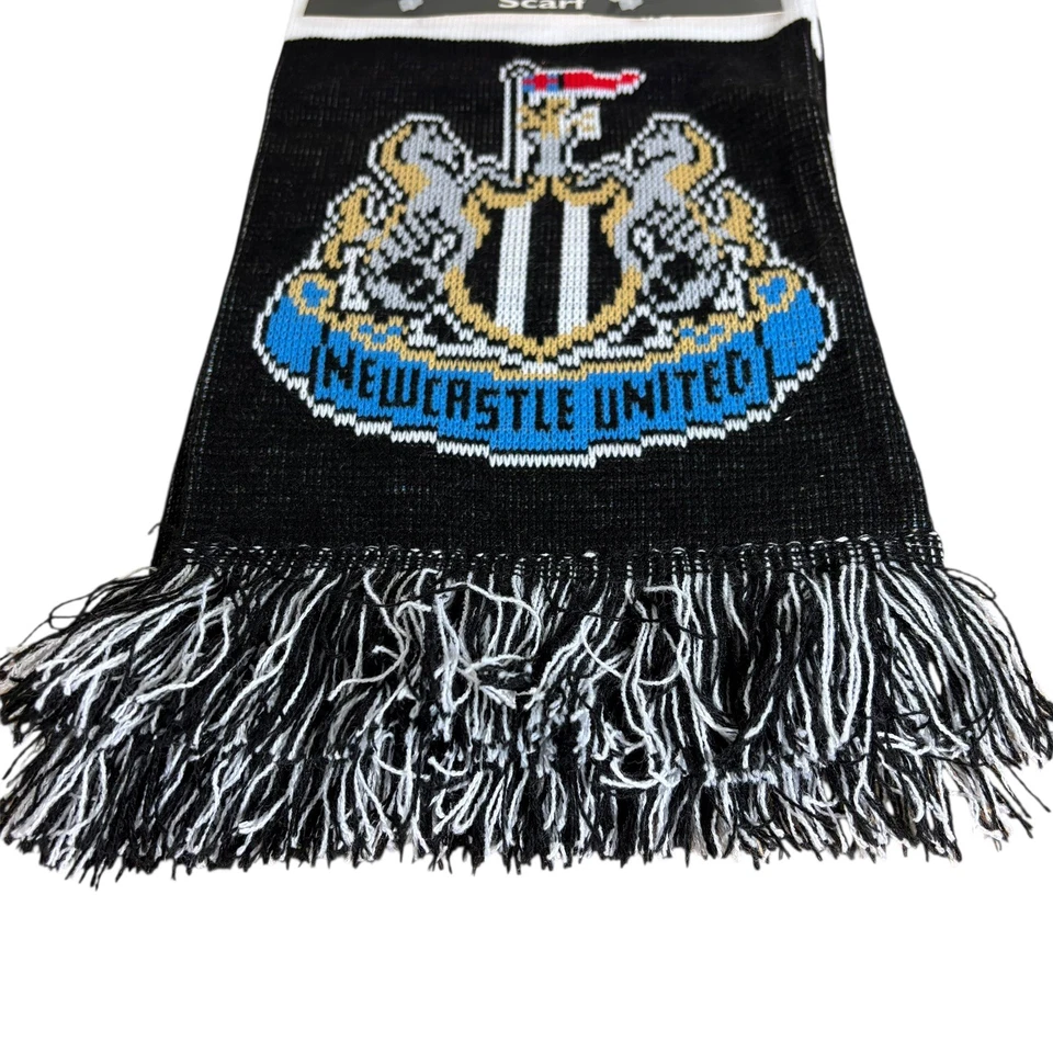 BUFANDA NEWCASTLE UNITED con borlas de flecos unisex blanco y negro suave cálido Foto 2 de 4